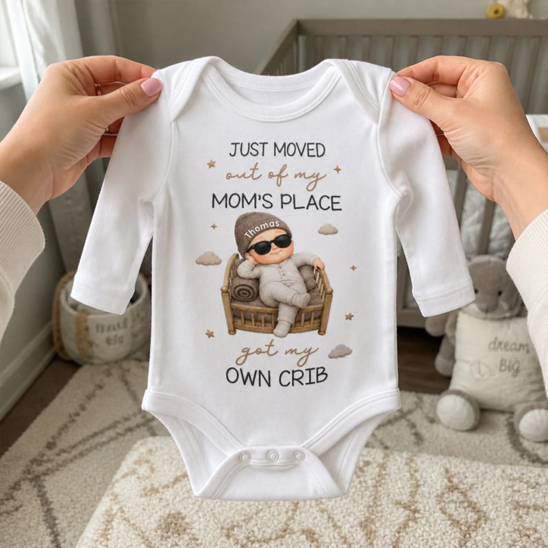 Custom Long Sleeve Baby Onesie - Personalized Christmas Baby Shower, Gender Reveal Gifts For New Moms, New Dads, New Parents - Living In My Own Crib