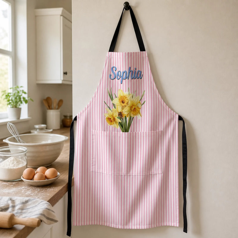 Custom Apron With Pocket - Personalized Birthday Gifts For Wife, Daughter, Besties, Sisters, Granddaughter, Grandma, Mom, Yourself - My Favorite Floral Kitchen Piece