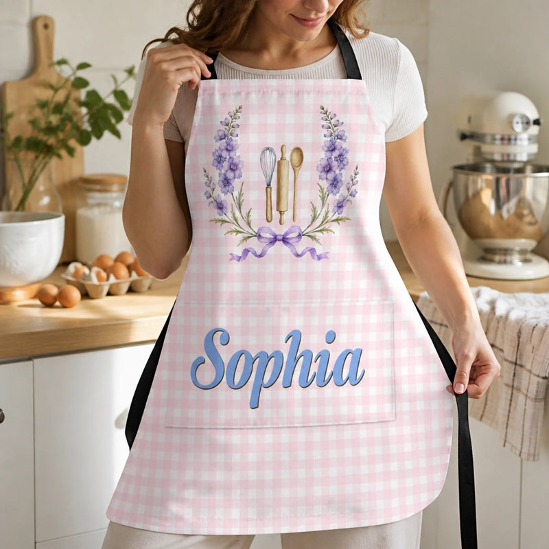 Custom Apron With Pocket - Personalized Birthday Gifts For Wife, Daughter, Besties, Sisters, Granddaughter, Grandma, Mom, Yourself - Happiest Kitchen Moments