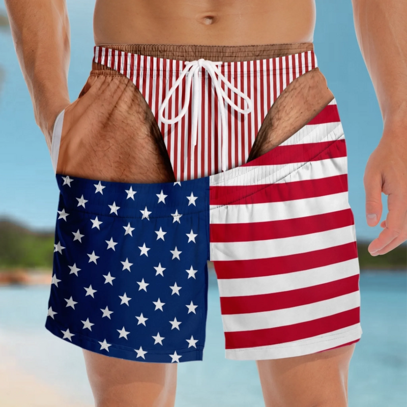Custom Funny Patriotic Men Swim Trunks - Personalized Summer Vacation And Travel Gifts For Husband, Son, Grandson, Brother, Grandpa, Dad, Yourself - Back Where Waves Belong