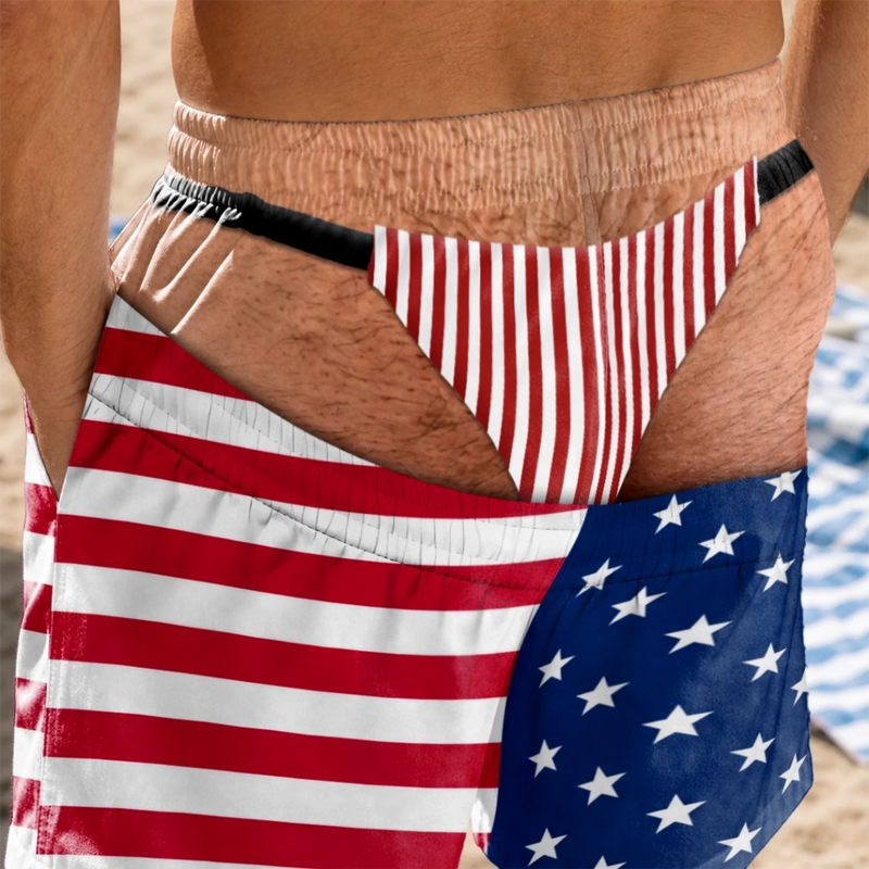 Custom Funny Patriotic Men Swim Trunks - Personalized Summer Vacation And Travel Gifts For Husband, Son, Grandson, Brother, Grandpa, Dad, Yourself - Forever Chasing Coastal Vibes