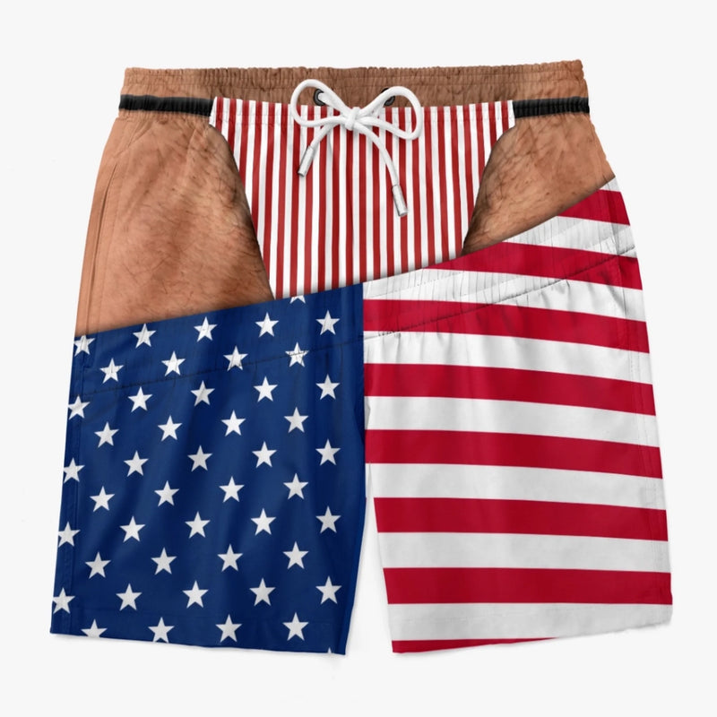 Custom Funny Patriotic Men Swim Trunks - Personalized Summer Vacation And Travel Gifts For Husband, Son, Grandson, Brother, Grandpa, Dad, Yourself - Forever Chasing Coastal Vibes