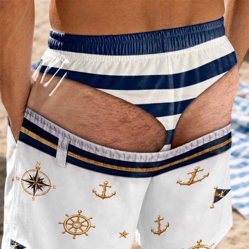 Custom Funny Men Swim Trunks - Personalized Summer Vacation And Travel Gifts For Husband, Son, Grandson, Brother, Grandpa, Dad, Yourself - Coastal Vibes