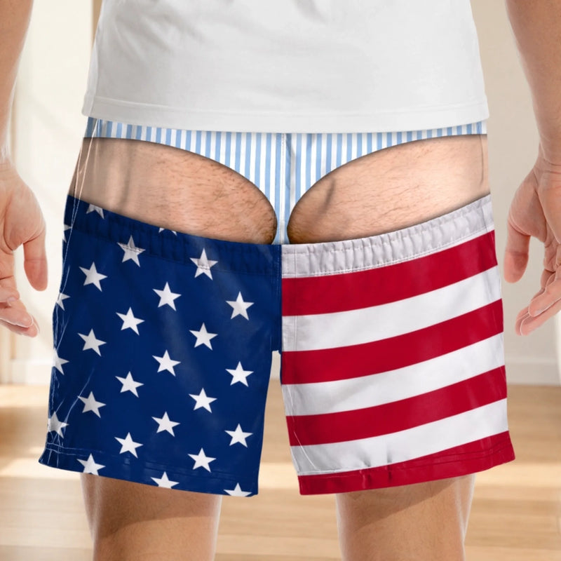 Custom Funny Patriotic Casual Shorts - Personalized Birthday Gifts For Husband, Son, Grandson, Brother, Grandpa, Dad, Yourself - Less Fabric More Beach Laughs