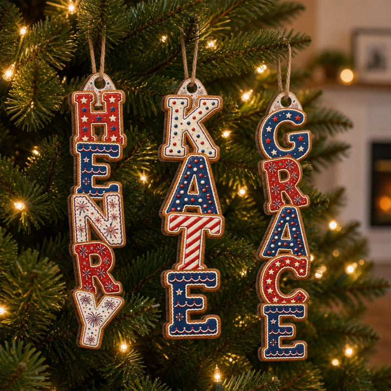 Custom Letter Wooden Ornament - Personalized America 250th Anniversary Christmas Gifts For Mom, Dad, Brother, Sister - Patriotic Pride On The Tree