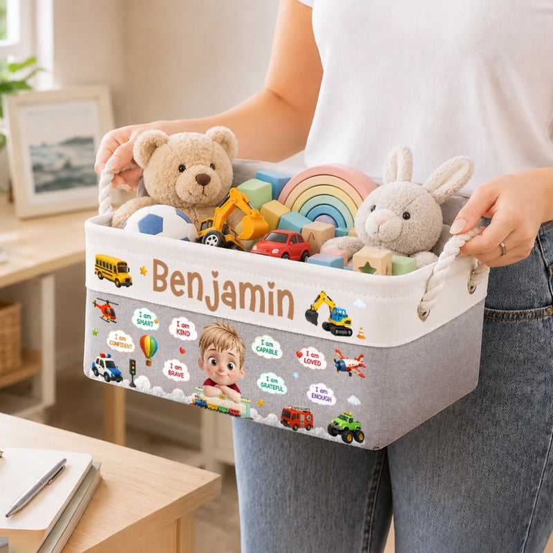 Custom Kids Storage Basket - Personalized Back To School Gifts For Kids - Kind Confident And Loved Every Day