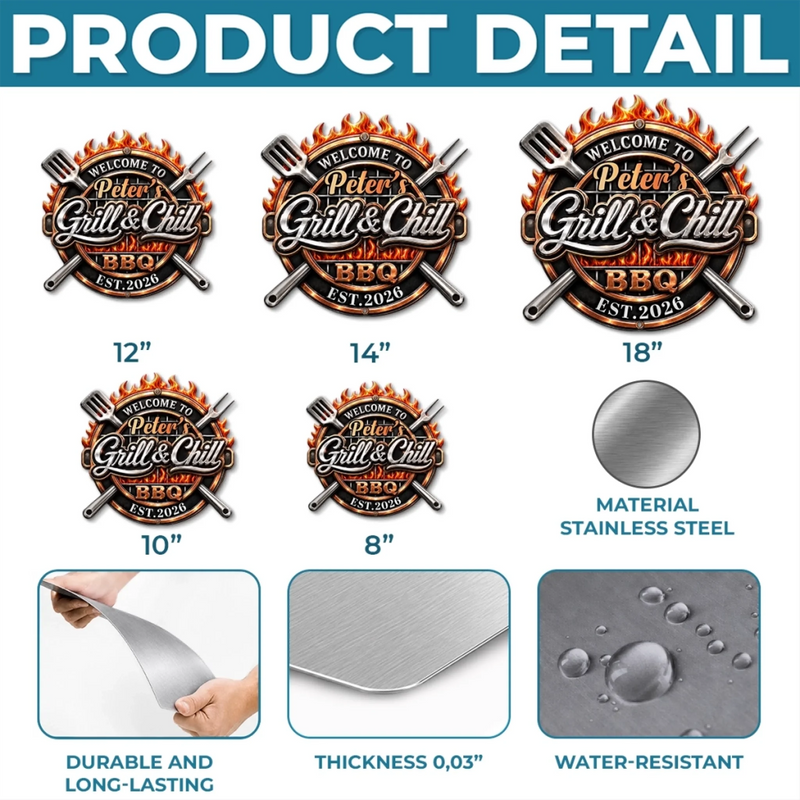 Custom BBQ Shaped Metal Sign - Personalized Grilling Gifts For BBQ Lovers, Husband, Son, Grandson, Brother, Grandpa, Dad, Yourself - Grill Smoke Good Times