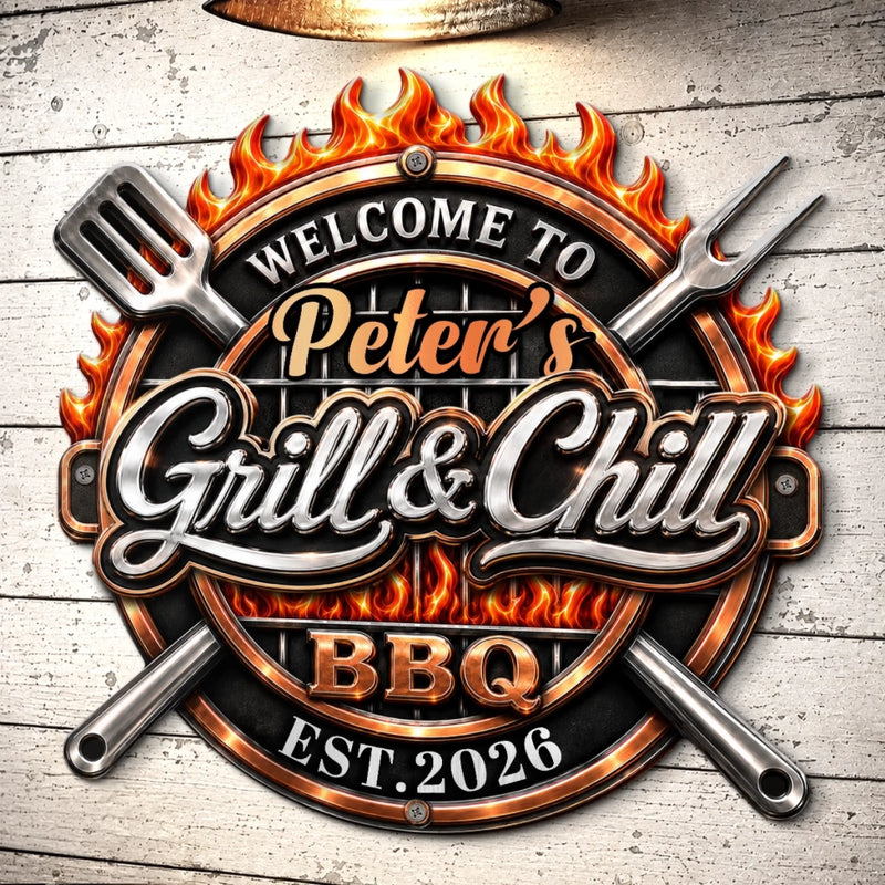 Custom BBQ Shaped Metal Sign - Personalized Grilling Gifts For BBQ Lovers, Husband, Son, Grandson, Brother, Grandpa, Dad, Yourself - Grill Smoke Good Times