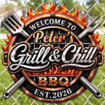 Custom BBQ Shaped Metal Sign - Personalized Grilling Gifts For BBQ Lovers, Husband, Dad - Grill Smoke Good Times