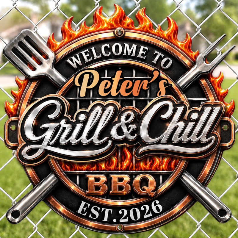 Custom BBQ Shaped Metal Sign - Personalized Grilling Gifts For BBQ Lovers, Husband, Son, Grandson, Brother, Grandpa, Dad, Yourself - Grill Smoke Good Times