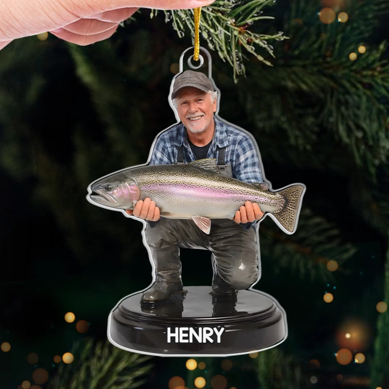 Custom Photo Acrylic Ornament - Personalized Christmas Birthday Fishing Gifts For Fisherman - Born To Fish Forced To Work