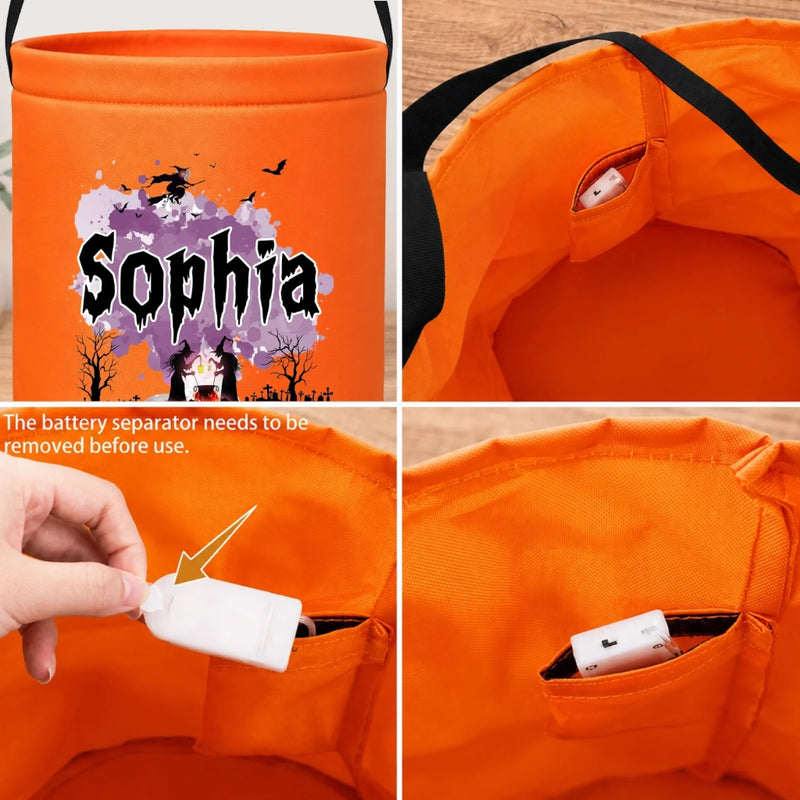 Custom LED Light Bucket Bag - Personalized Halloween  Birthday Gifts For Kids - Spooky Fun Ahead