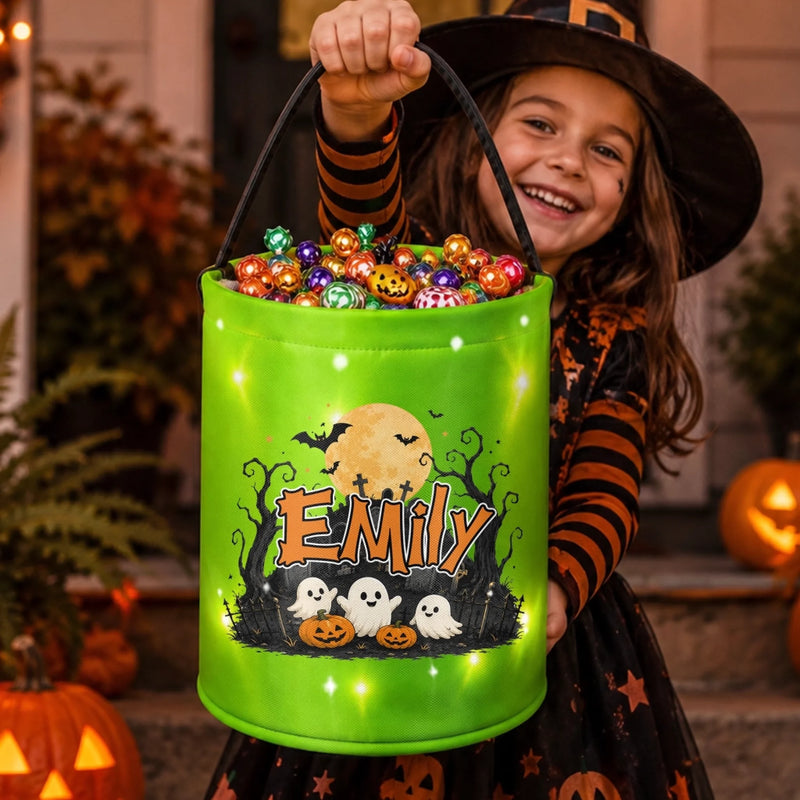 Custom LED Light Bucket Bag - Personalized Halloween  Birthday Gifts For Kids - Tiny Trickster