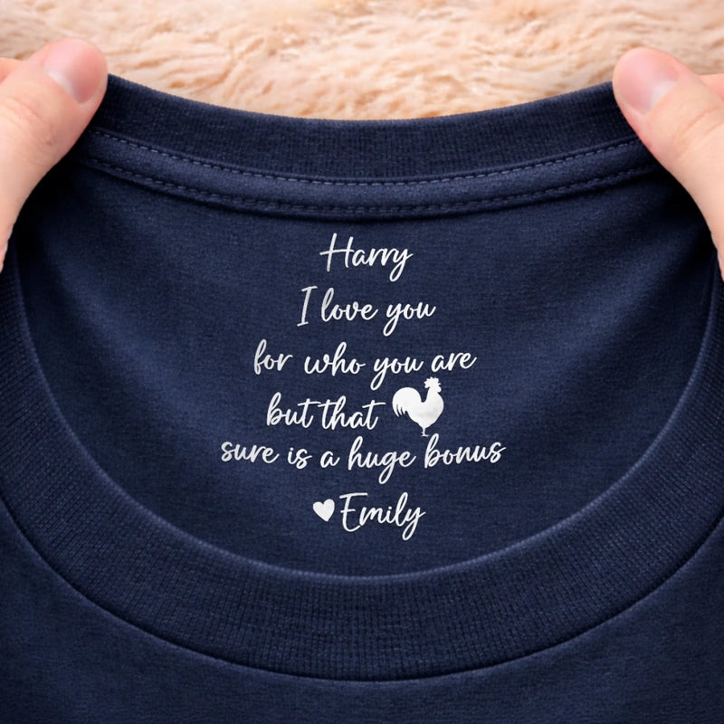 Custom Inside Neck Print T-Shirt - Personalized Anniversary Wedding Gifts For Husband And Wife, Him And Her - Two Hearts One Home