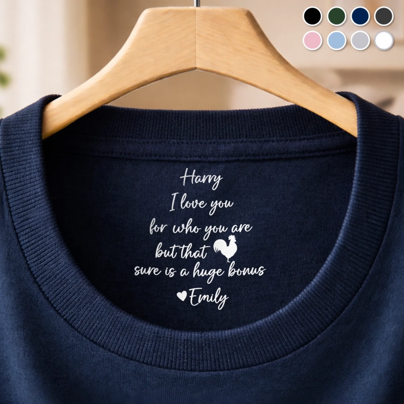 Custom Inside Neck Print T-Shirt - Personalized Anniversary Wedding Gifts For Husband And Wife, Him And Her - Two Hearts One Home