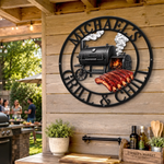 Custom BBQ Shaped Metal Sign - Personalized Grilling Gifts For BBQ Lovers, Husband, Dad - Smoke Fire Good Times