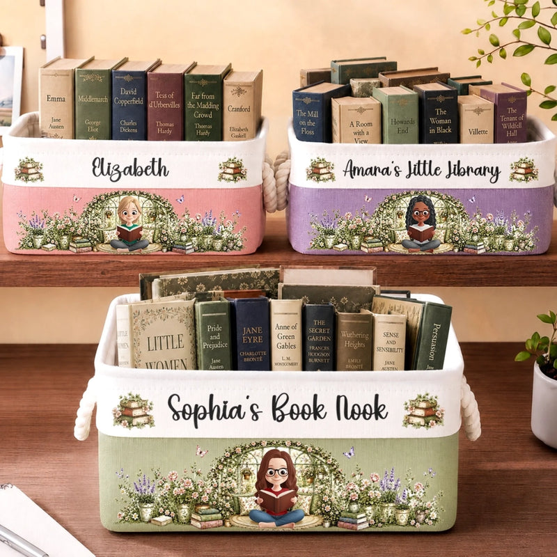Custom Storage Basket - Personalized Bookish Gifts For Book Lovers, Bookworms, Readers - Where Stories Bloom