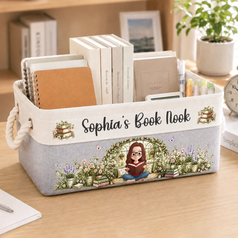 Custom Storage Basket - Personalized Bookish Gifts For Book Lovers, Bookworms, Readers - Where Stories Bloom
