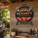 Custom BBQ Shaped Metal Sign - Personalized Grilling Gifts For BBQ Lovers, Husband, Dad - Grill Chill Repeat