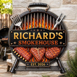 Custom BBQ Shaped Metal Sign - Personalized Grilling Gifts For BBQ Lovers, Husband, Dad - Grill Chill Repeat