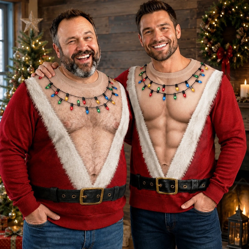 Custom Funny Ugly Sweatshirt - Personalized Christmas Birthday Gifts For Husband, Son, Grandson, Brother, Grandpa, Dad, Yourself - Santa Abs On Full Display Today