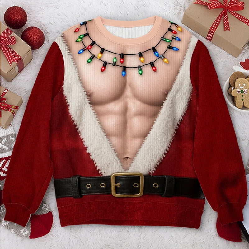 Custom Funny Ugly Sweatshirt - Personalized Christmas Birthday Gifts For Husband, Son, Grandson, Brother, Grandpa, Dad, Yourself - Santa Abs On Full Display Today