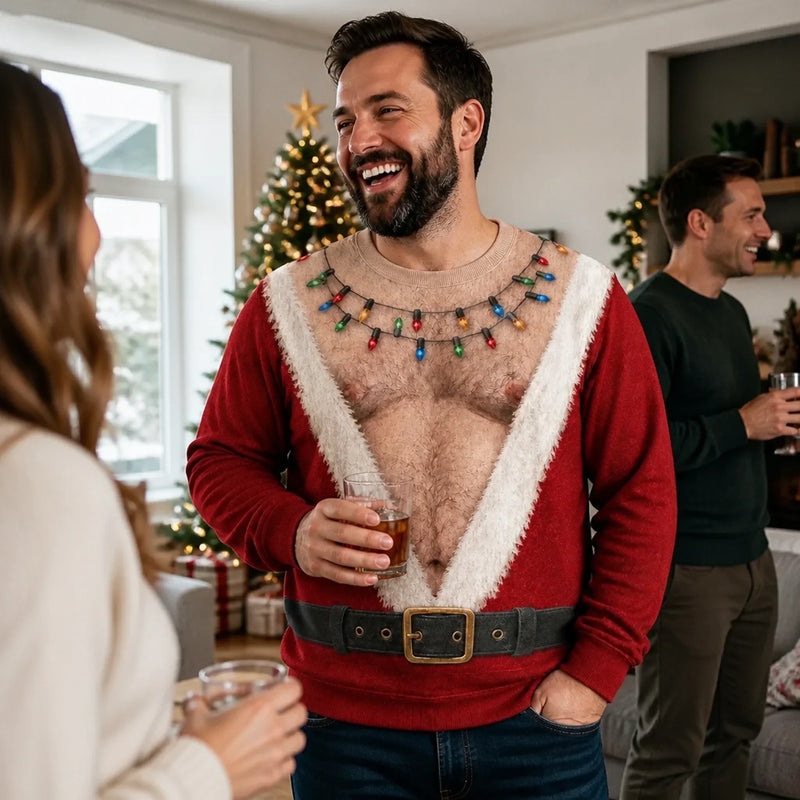 Custom Funny Ugly Sweatshirt - Personalized Christmas Birthday Gifts For Husband, Son, Grandson, Brother, Grandpa, Dad, Yourself - Santa Abs On Full Display Today