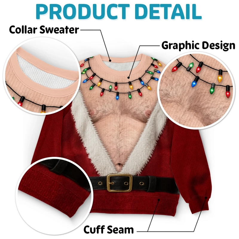 Custom Funny Ugly Sweatshirt - Personalized Christmas Birthday Gifts For Husband, Son, Grandson, Brother, Grandpa, Dad, Yourself - Santa Abs On Full Display Today