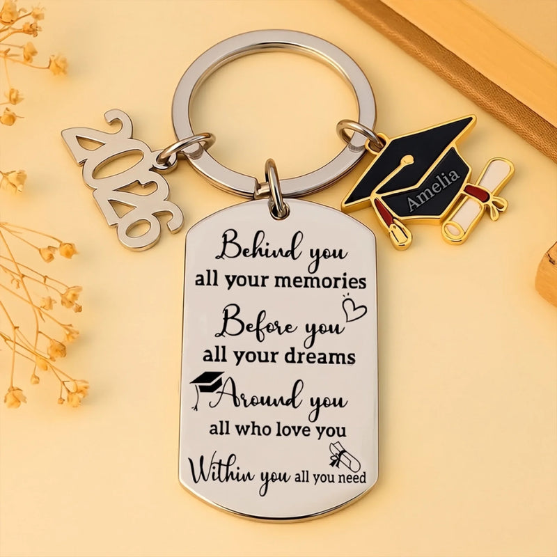Cherished Memories, Bright Dreams, Endless Love - Family Personalized Custom Engraved Graduation Keychain - Graduation Gift For Family Members, Siblings, Brothers, Sisters