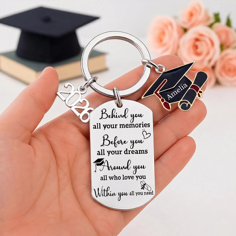 Cherished Memories, Bright Dreams, Endless Love - Family Personalized Custom Engraved Graduation Keychain - Graduation Gift For Family Members, Siblings, Brothers, Sisters