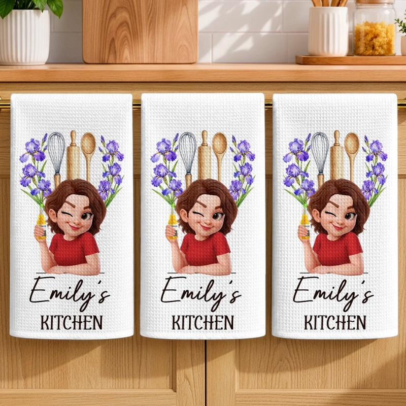 Custom Kitchen Towel - Personalized Birthday Gifts For Wife, Daughter, Besties, Sisters, Granddaughter, Grandma, Mom, Yourself - Cooking With Birth Flower Bliss