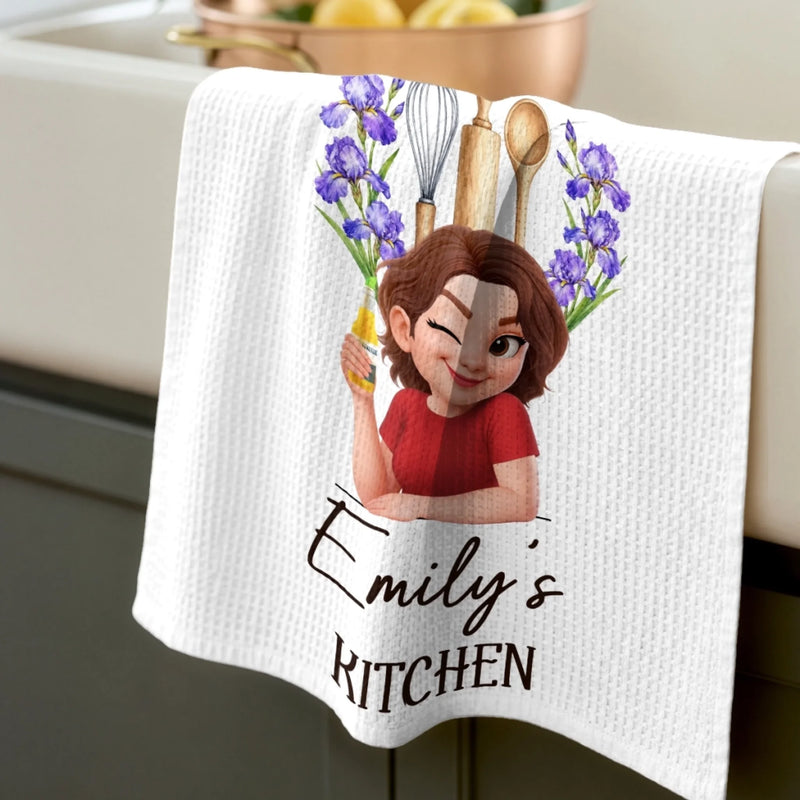 Custom Kitchen Towel - Personalized Birthday Gifts For Wife, Daughter, Besties, Sisters, Granddaughter, Grandma, Mom, Yourself - Cooking With Birth Flower Bliss