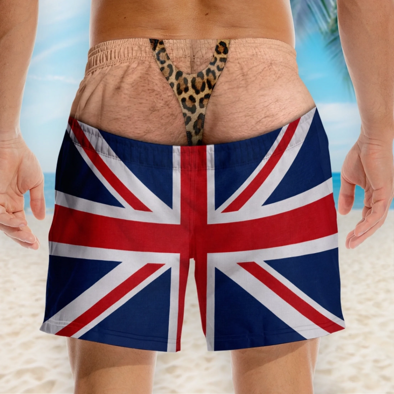 Custom Funny Men Swim Trunks - Personalized Summer Vacation And Travel Gifts For Husband, Son, Grandson, Brother, Grandpa, Dad, Yourself - Rocking Union Jack In Style