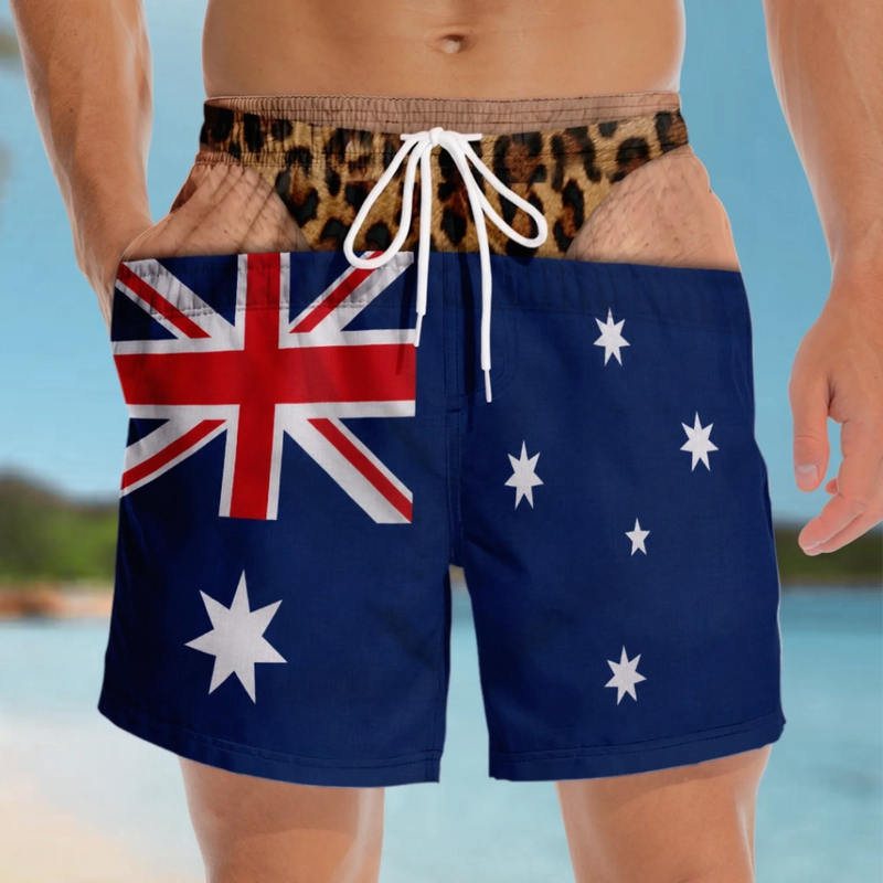 Custom Funny Men Swim Trunks - Personalized Summer Vacation And Travel Gifts For Husband, Son, Grandson, Brother, Grandpa, Dad, Yourself - Caution From Behind