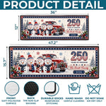 Custom Snowman Runner Rug - Personalized America 250th Anniversary Christmas Gifts For Mom, Dad, Brother, Sister - Festive Patriotic Red Truck Magic