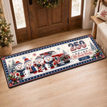 Custom Snowman Runner Rug - Personalized America 250th Anniversary Christmas Gifts For Mom, Dad, Brother, Sister - Festive Patriotic Red Truck Magic