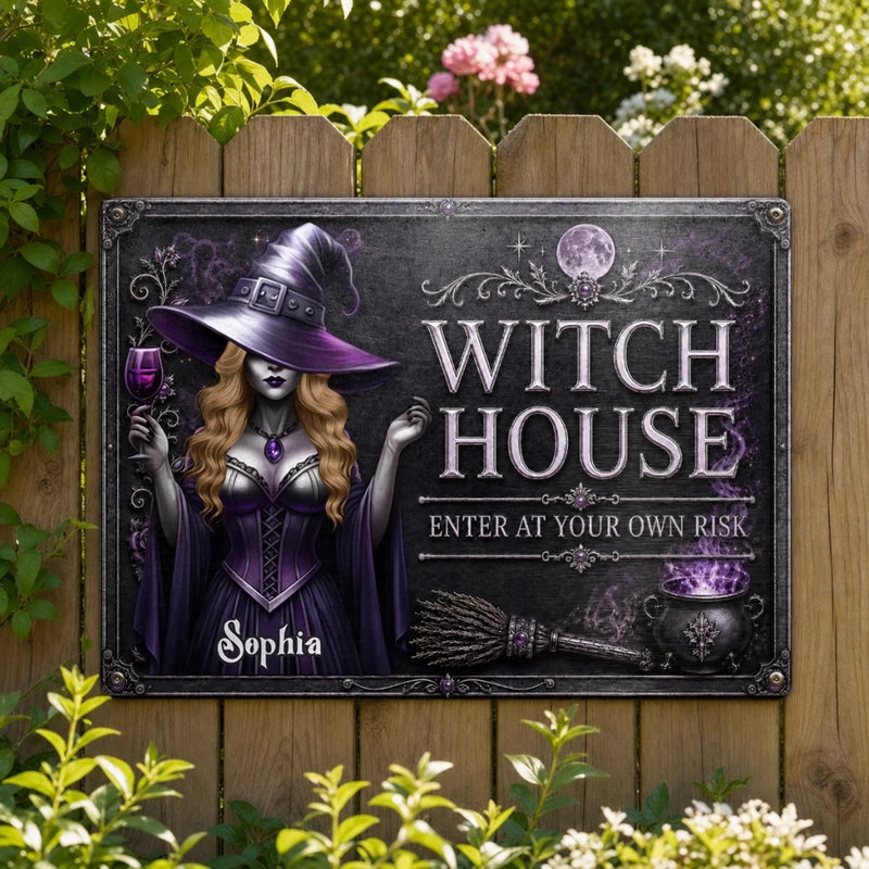 Custom Witchy Home Decor Metal Sign - Personalized Halloween Birthday Gifts For Witch, Wife, Daughter, Besties, Sisters, Granddaughter, Grandma, Mom, Yourself - My Witchy Lair