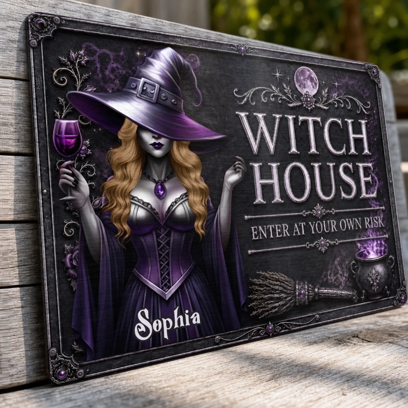 Custom Witchy Home Decor Metal Sign - Personalized Halloween Birthday Gifts For Witch, Wife, Daughter, Besties, Sisters, Granddaughter, Grandma, Mom, Yourself - My Witchy Lair