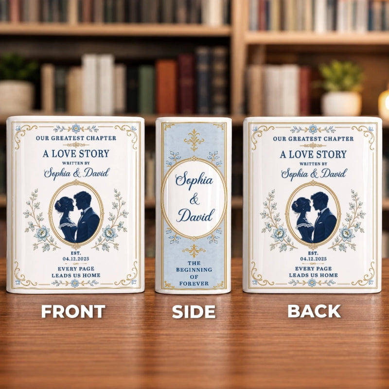 Custom Book Vase - Personalized Anniversary Wedding Gifts For Husband And Wife, Him And Her - Our Greatest Chapter