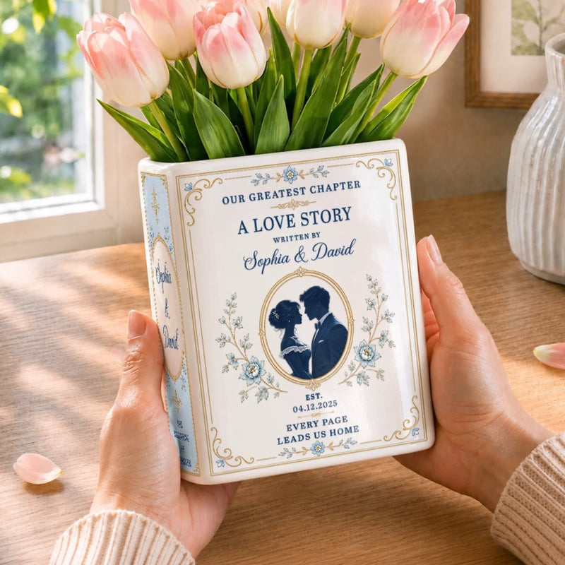 Custom Book Vase - Personalized Anniversary Wedding Gifts For Husband And Wife, Him And Her - Our Greatest Chapter