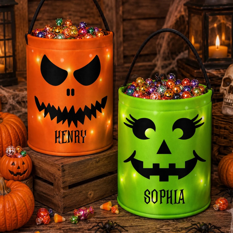 Custom LED Light Bucket Bag - Personalized Halloween Birthday Gifts For Kids - Little Boo Energy