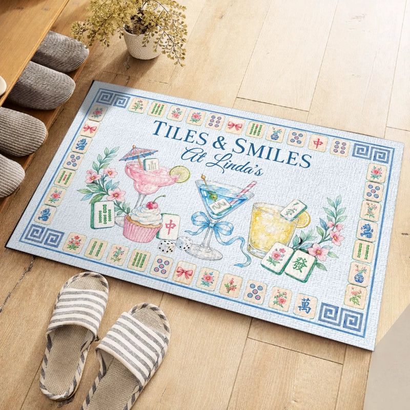 Custom Mahjong Home Decor Decorative Mat - Personalized Gifts For Mahjong Players, Granddaughter, Grandma, Mom, Wife, Daughter, Besties, Sisters, Yourself - Drinks & Good Times