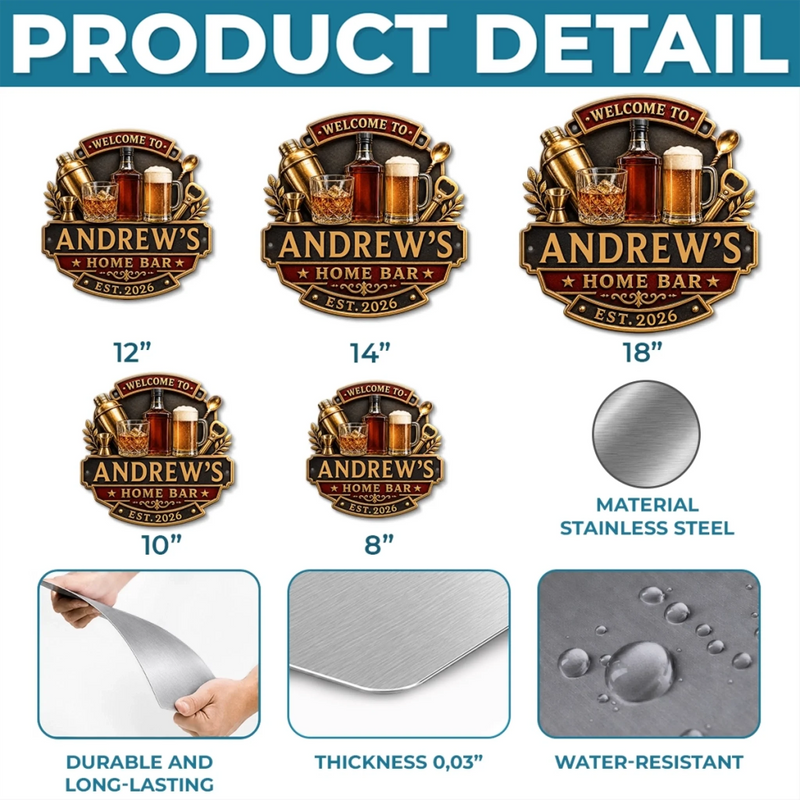 Custom Bar Shaped Metal Sign - Personalized Birthday Gifts For Husband, Son, Grandson, Brother, Grandpa, Dad, Yourself - Home Bar