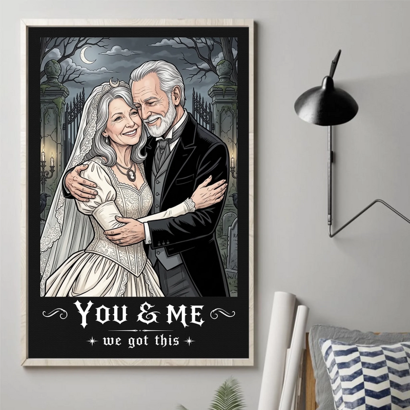 Custom Photo Gothic Vertical Poster - Personalized Halloween Anniversary Wedding Gifts For Husband And Wife, Him And Her - Hauntingly Sweet Love
