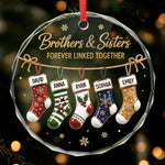 Custom Circle Glass Ornament - Personalized Christmas Birthday Gifts For Mom, Dad, Brother, Sister - Siblings Forever Linked In Heart