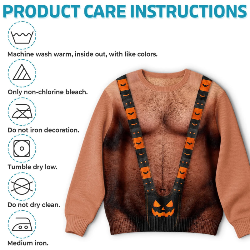 Custom Funny Ugly Sweatshirt - Personalized Halloween Birthday Gifts For Husband, Son, Grandson, Brother, Grandpa, Dad, Yourself - Spooky Mankini On Full Display