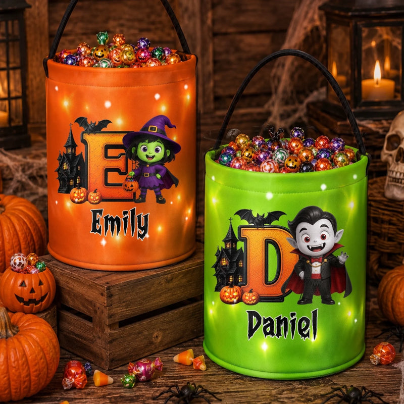 Custom LED Light Bucket Bag - Personalized Halloween Birthday Gifts For Kids - Mini Monster