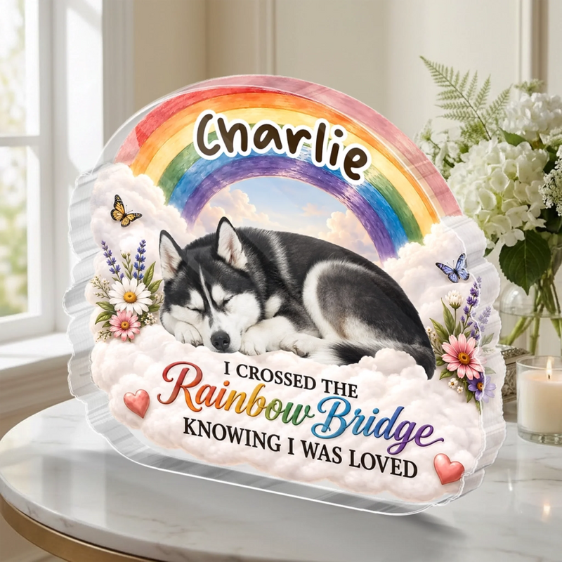 Custom Photo Acrylic Plaque - Personalized Pet Memorial Sympathy Gifts For Dogs, Cats - Over The Rainbow Bridge