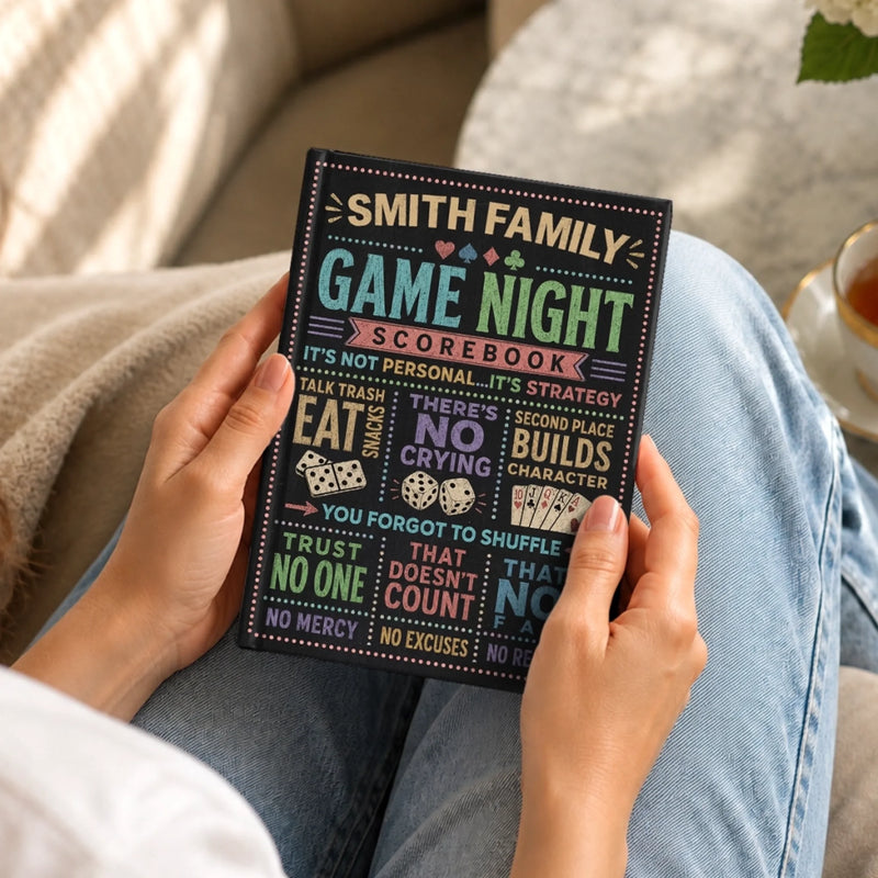 Custom Game Night Hardcover Journal - Personalized Birthday Gifts For Mom, Dad, Brother, Sister - Keep Score Play Hard Win