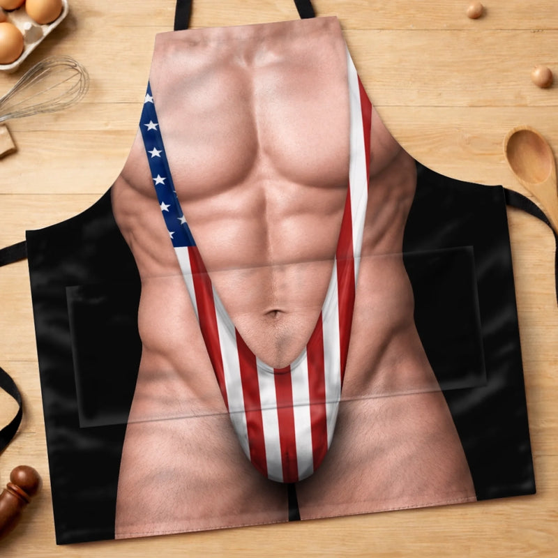 Custom Funny Patriotic Apron With Pocket - Personalized Birthday Gifts For Husband, Son, Grandson, Brother, Grandpa, Dad, Yourself - No Shame Just Gains